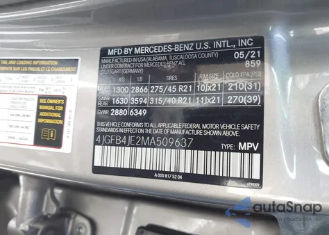 2021 Mercedes-Benz Gle 350 from USA, damaged, VIN 4JGFB4JE2MA509637